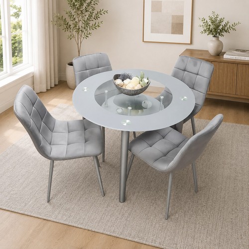 Grey round glass - grey, dining